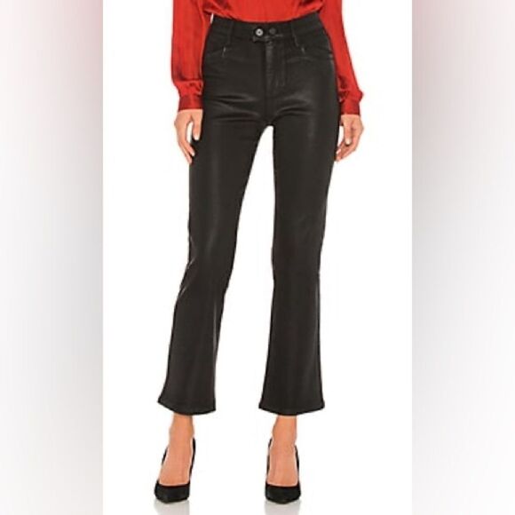 Paige Claudine Black Jeans Coated Cropped Flare Wide Leg Size 25 - Picture 4 of 11